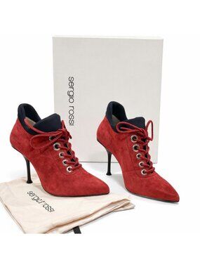 Sergio Rossi sr Milano $1095 Red Suede Leather Lace Up Ankle Boots EU 35 US 5